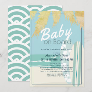 Baby on Board Beach Surf Boy Drive-by Baby Shower Invitation