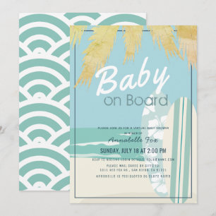 Baby on Board Beach Surf Boy Virtual Baby Shower Invitation