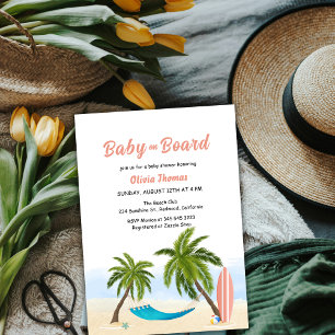 Baby On Board Beach Surf Palm Tree Baby Shower Invitation