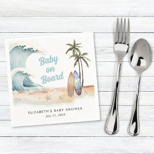Baby On Board Beach Surfing Baby Shower Napkin