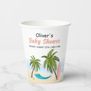 Baby On Board Beach Surfing Baby Shower Paper Cups