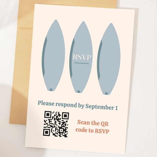 "Baby on Board" Beach Surfing Baby Shower RSVP Enclosure Card (blue surfboard RSVP card enclosure QR code baby shower birthday "the big one" "baby on board")