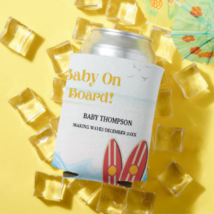 Baby on board beach surfing board baby shower can cooler