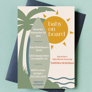 "Baby on Board" Beach Surfing Ocean Baby Shower Invitation