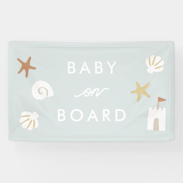‘Baby On Board’ Blue Beach Pool Baby Shower Banner (Horizontal)