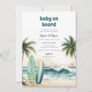 Baby On Board Blue Wave Baby Shower Invitation