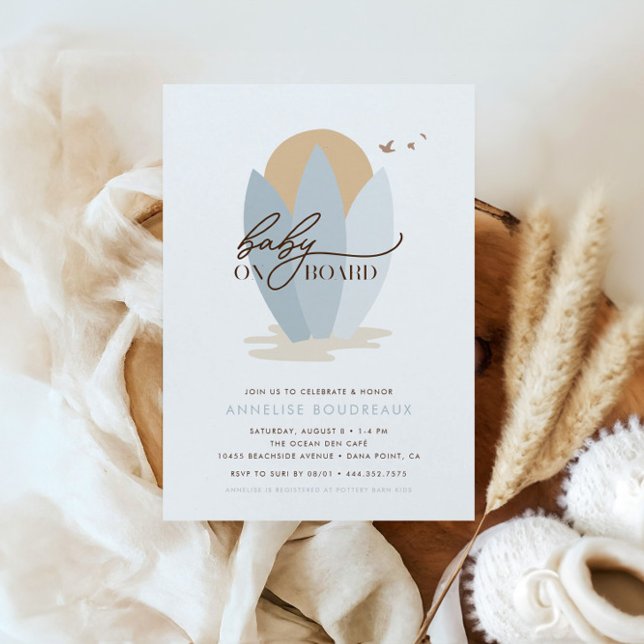 Baby On Board Boho Beach Surf Boy Baby Shower Invitation (Creator Uploaded)