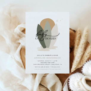 Baby On Board Boho Beach Surf Neutral Baby Shower Invitation