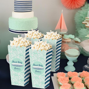 Baby on Board Coral & Stripes Baby Shower Popcorn Favour Box