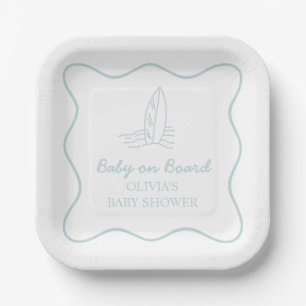 Baby on Board doodle Surfboard Beach Baby Shower Paper Plate