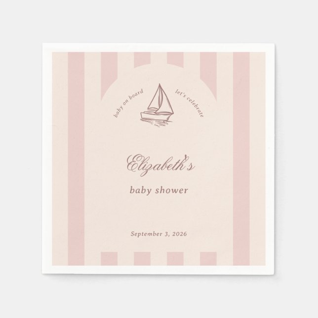 Baby On Board Elegant Pink Sailboat Baby Shower Napkin (Front)
