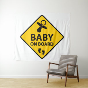 Baby on Board funny baby design pacifier and foot Tapestry