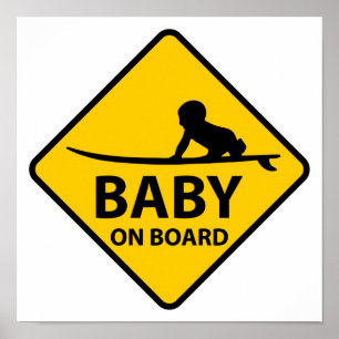 Baby on Board funny baby design with surf board Poster