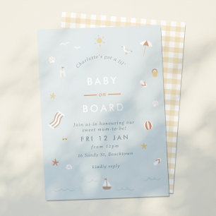 ‘Baby On Board’ Gingham Beach Themed Baby Shower Invitation
