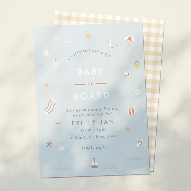 ‘Baby On Board’ Gingham Beach Themed Baby Shower Invitation (Creator Uploaded)