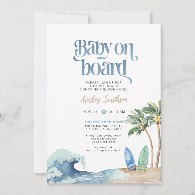 Baby on Board Invitation, Beach Baby Shower  Invitation (Front)