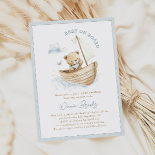 Baby On Board Little Sailor Teddy Bear Baby Shower Invitation
