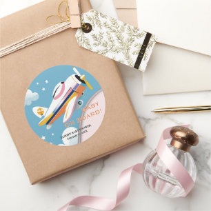 Baby on Board Modern Aviation Aeroplane Baby Showe Classic Round Sticker