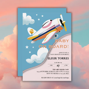 Baby on Board Modern Aviation Aeroplane Baby Showe Invitation