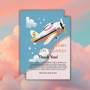 Baby on Board Modern Aviation Aeroplane Baby Showe Thank You Card