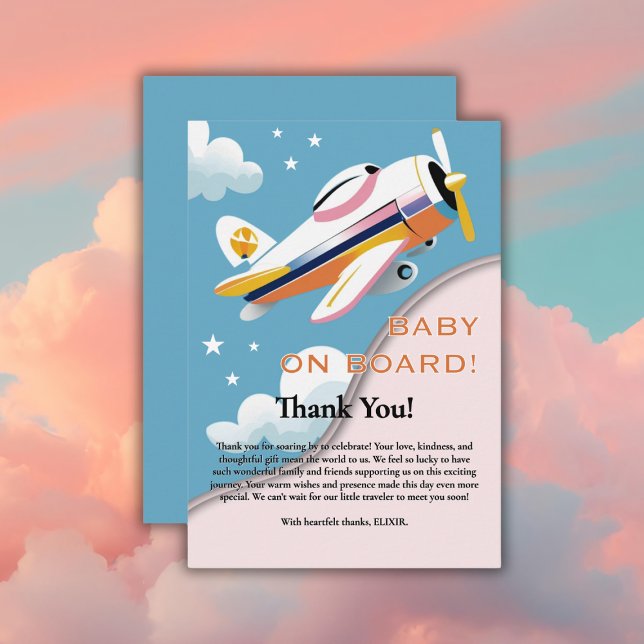 Baby on Board Modern Aviation Aeroplane Baby Showe Thank You Card (Creator Uploaded)