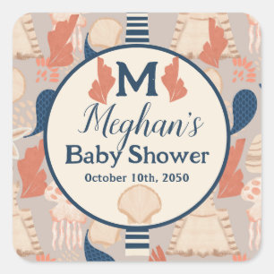 Baby on Board Nautical Baby Shower Square Sticker