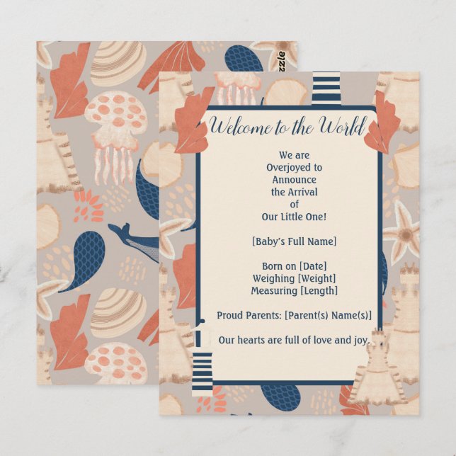 Baby on Board Nautical Birth Announcement  Postcard (Front/Back)
