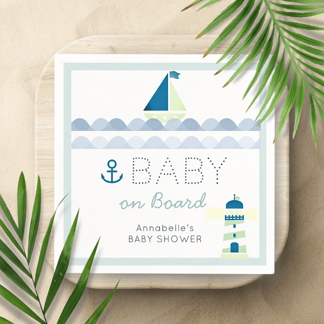 Baby on Board Nautical Blue Boy Baby Shower Napkin (Creator Uploaded)