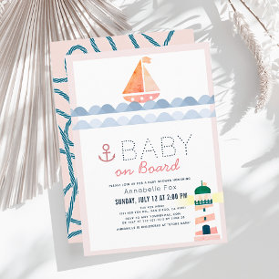Baby on Board Nautical Pink Girl Baby Shower Invitation