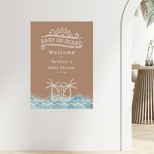 Baby On Board Neutral Surf Baby Shower Welcome Poster (Creator Uploaded)