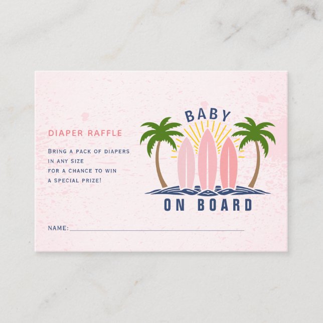 Baby on board pink baby girl shower diaper raffle enclosure card (Front)