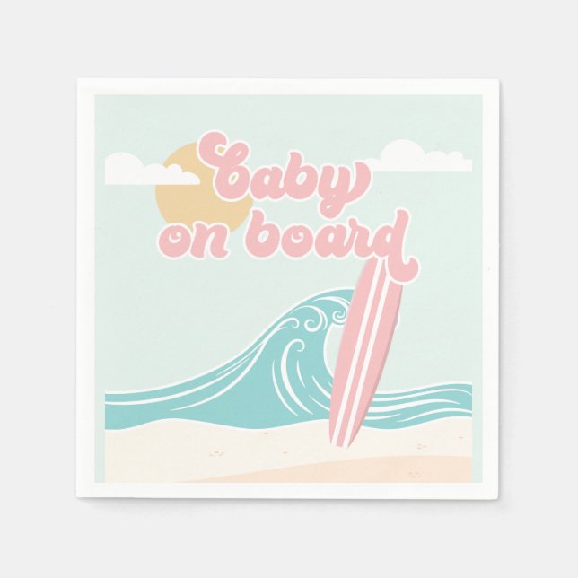 Baby on Board Pink Beach Baby Shower Napkin (Front)