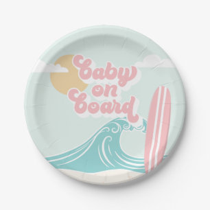 Baby on Board Pink Beach Baby Shower Paper Plate