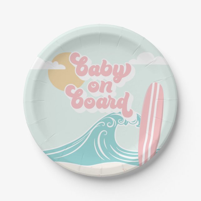 Baby on Board Pink Beach Baby Shower Paper Plate (Front)