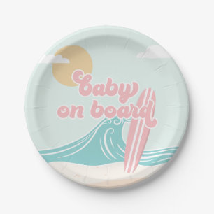 Baby on Board Pink Beach Baby Shower Paper Plate