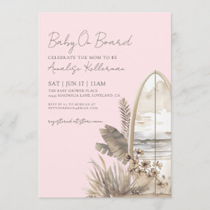 Baby On Board Pink Boho Beach Baby Shower Invitation