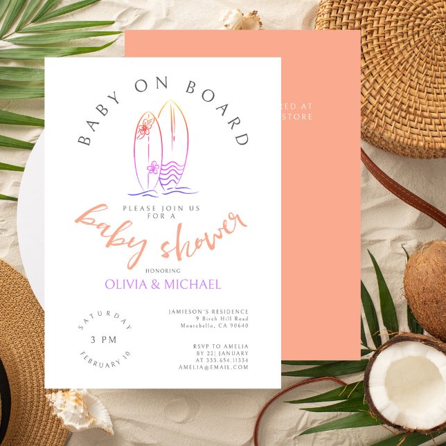 Baby on Board Pink Surfboard Baby Gir Shower Invitation (Creator Uploaded)