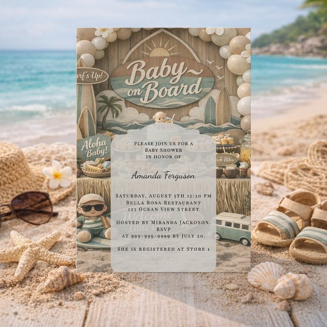Baby on Board retro beach Baby Shower Invitation (Creator Uploaded)
