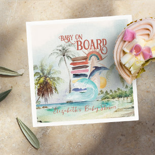 Baby on Board   Retro Summer Surf Baby Shower Napkin