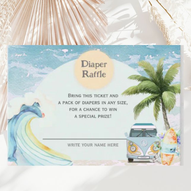 Baby on Board Retro Surfing Beach Baby Shower Enclosure Card (Creator Uploaded)