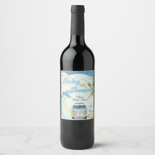 Baby on Board Retro Surfing Beach Baby Shower Wine Label