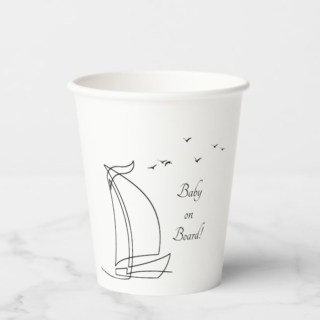 Baby on Board Sailboat Beach Baby Shower Paper Cup (Front)