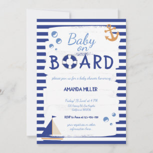 Baby on Board! Sailor Marine Blue Baby Shower Invitation