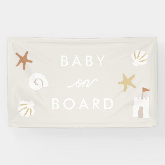 ‘Baby On Board’ Sandy Beach Pool Baby Shower Banner (Horizontal)