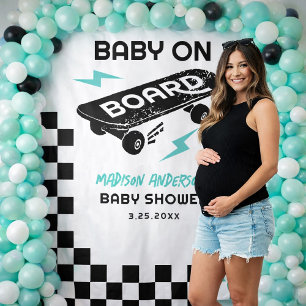 Baby on Board Skateboard Baby Shower Backdrop Tapestry