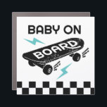 Baby on Board Skateboard Baby Shower Car Magnet<br><div class="desc">Get ready to take your baby shower to the next level with Creative Union Design’s super rad skateboard-themed baby shower designs! This cool skateboard design is sure to turn heads and spark smiles when your guests read Baby on Board! With customisable colours, you can match it perfectly to your party’s...</div>