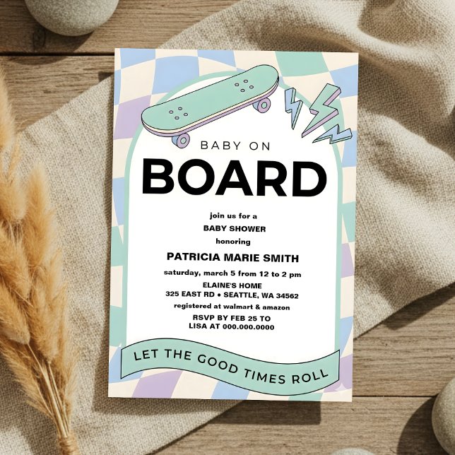 Baby on Board Skateboard Baby Shower party Invitat Invitation (Creator Uploaded)