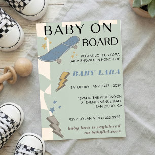 Baby on Board Skateboard Baby Shower party Invitat Invitation