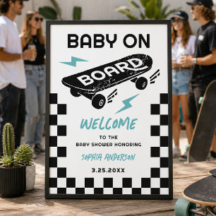 Baby on Board Skateboard Baby Shower Welcome Sign