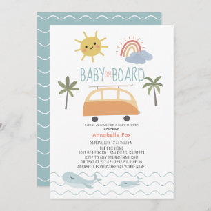 Baby on Board Sunshine Rainbow Van Baby Shower Invitation